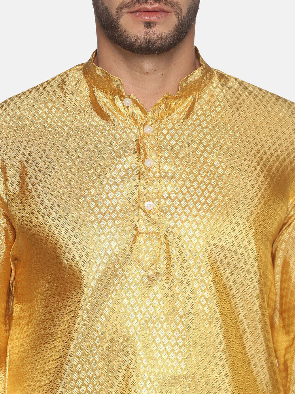 Sethukrishna Men Gold-Toned & White Kurta with Churidar | Grocsy