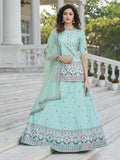 Myra Sky Blue Embroidered Designer Lehenga | Grocsy