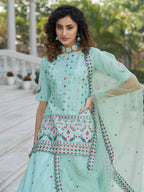 Myra Sky Blue Embroidered Designer Lehenga | Grocsy