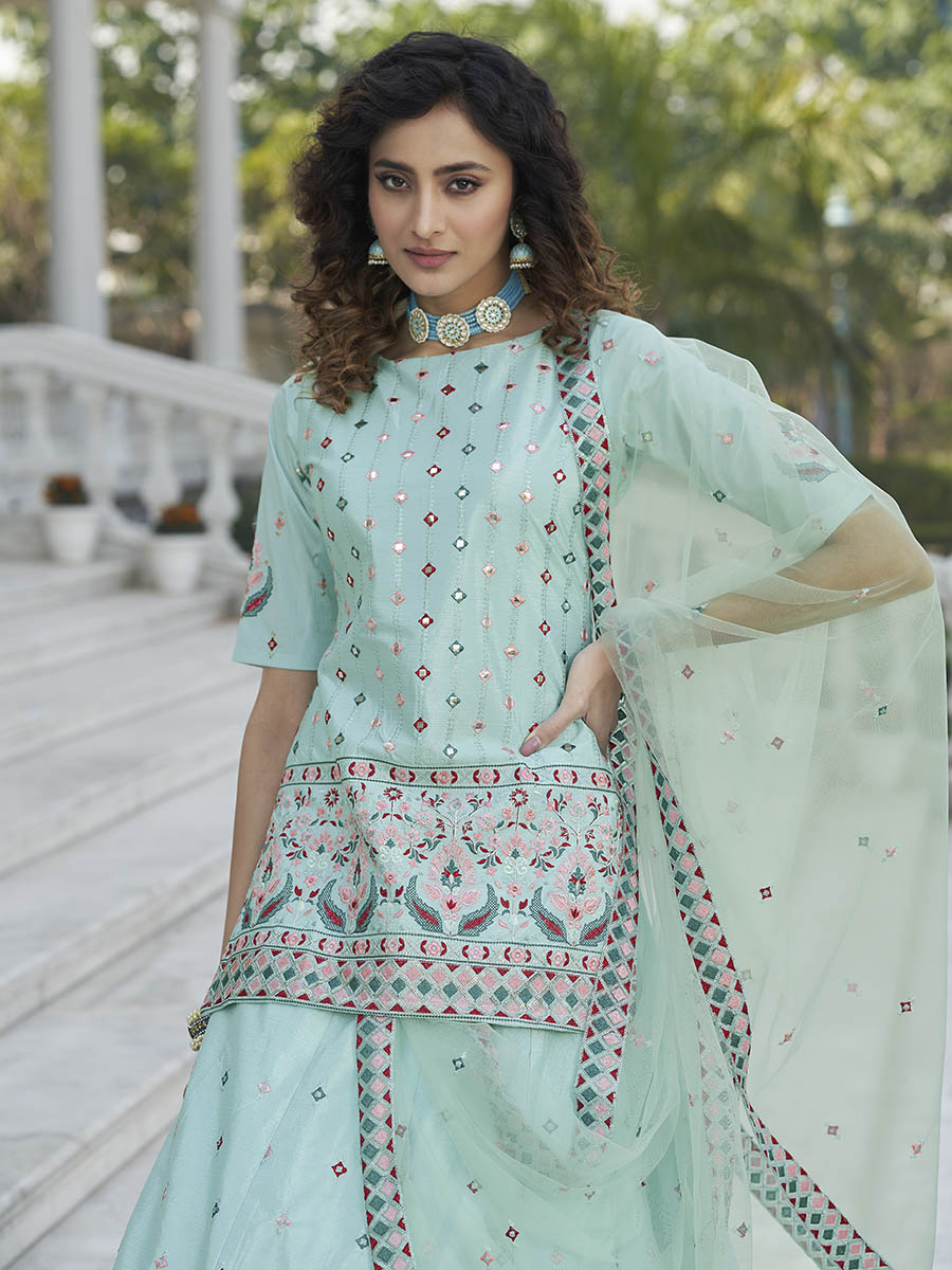 Myra Sky Blue Embroidered Designer Lehenga | Grocsy