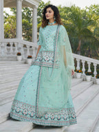 Myra Sky Blue Embroidered Designer Lehenga | Grocsy