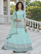 Myra Sky Blue Embroidered Designer Lehenga | Grocsy
