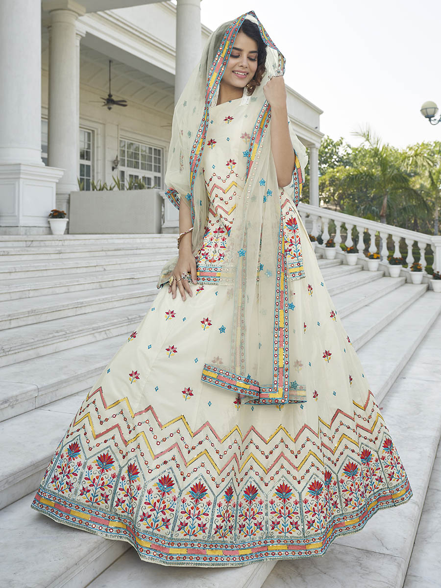 Myra Off White Embroidered Designer Lehenga | Grocsy