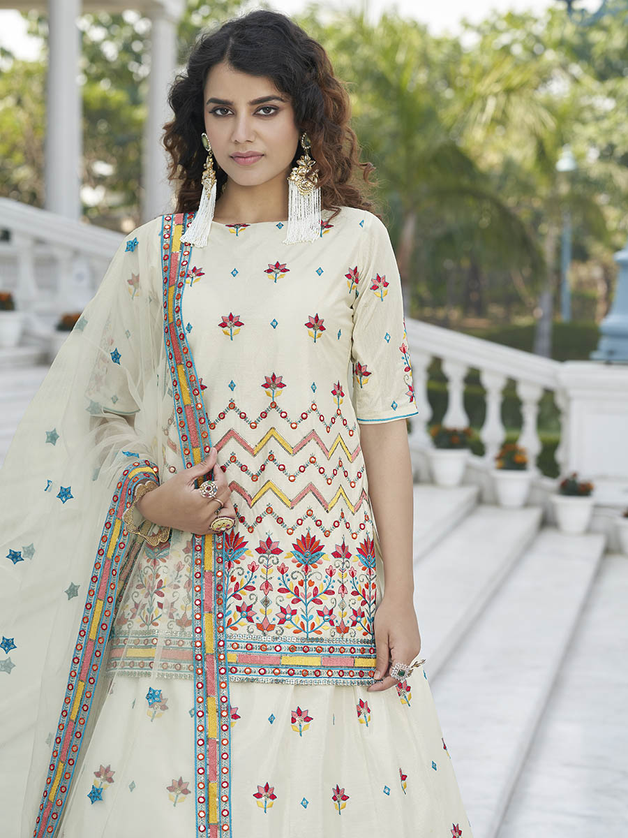 Myra Off White Embroidered Designer Lehenga | Grocsy