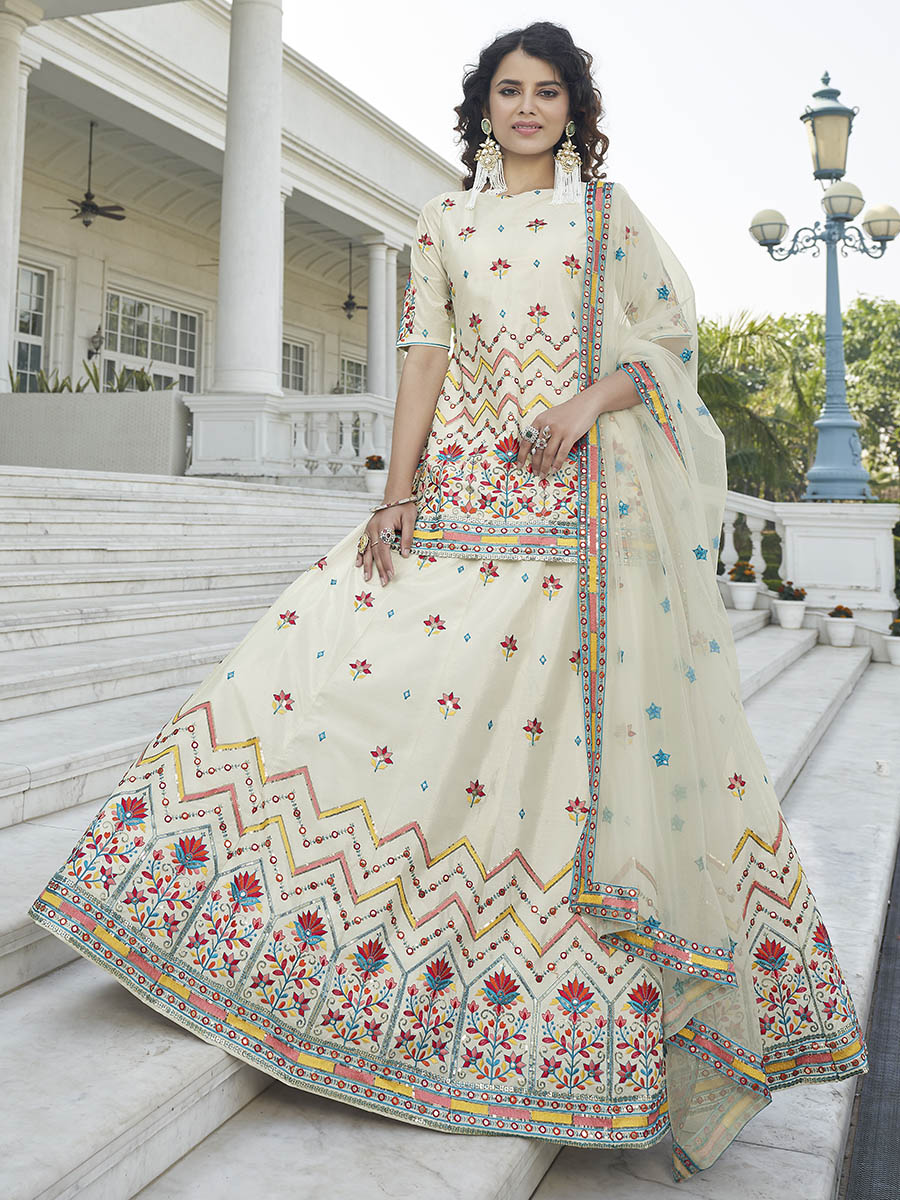 Myra Off White Embroidered Designer Lehenga | Grocsy