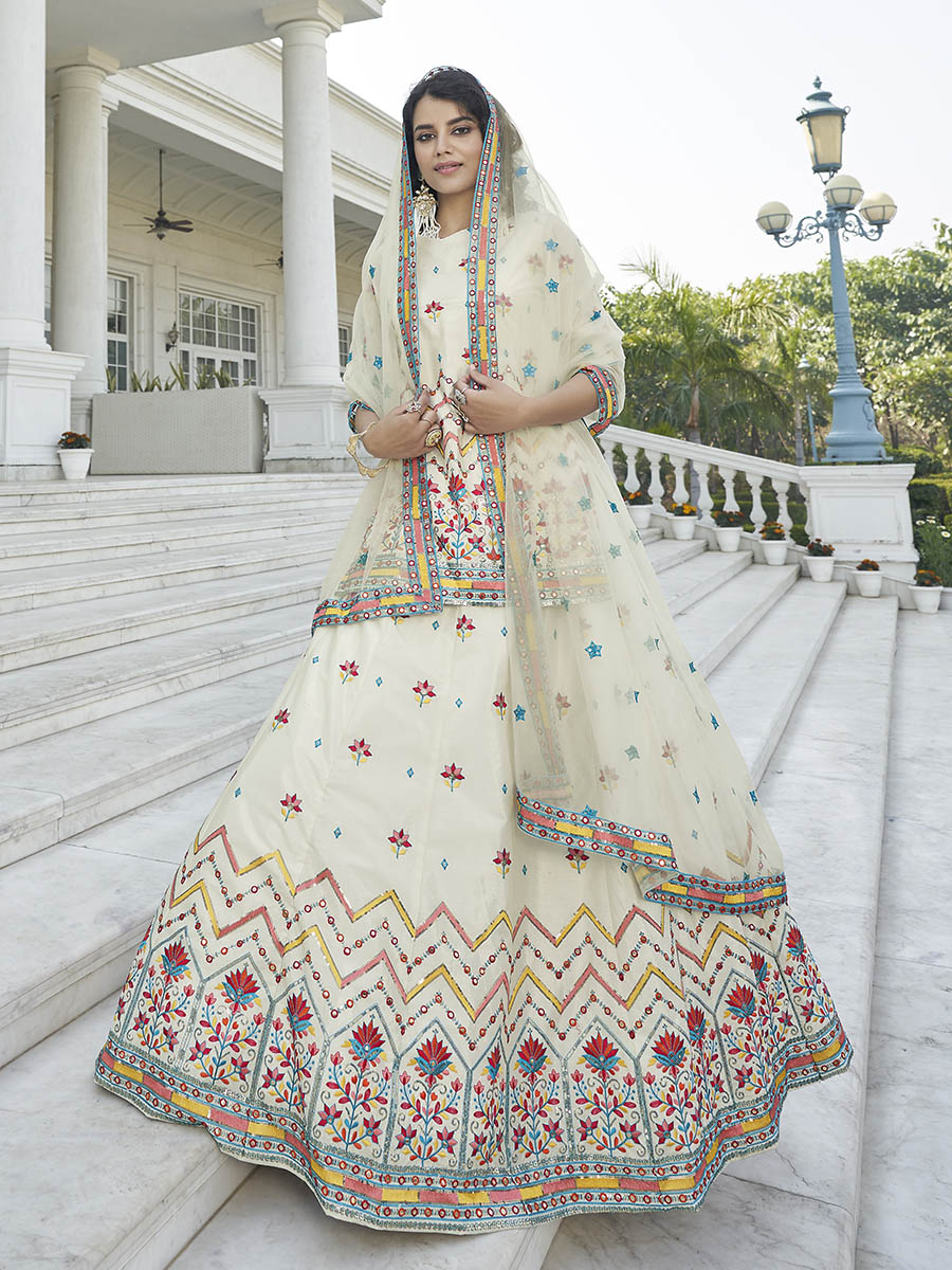 Myra Off White Embroidered Designer Lehenga | Grocsy