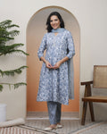 Vaasva Women Grey Panel Kurta With Cotton Pant & Dupatta | Grocsy