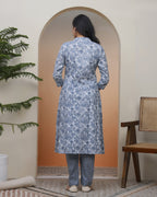 Vaasva Women Grey Panel Kurta With Cotton Pant & Dupatta | Grocsy