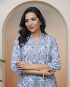 Vaasva Women Grey Panel Kurta With Cotton Pant & Dupatta | Grocsy