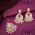 Tehzeeb Creations Pack of 1 Gold Drop & Danglers Earring With Tikka For Women & Girls Diamond, Pearl Brass Drops & Danglers | Grocsy