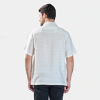 Xkind White Horizontal Pleated Stripes Relaxed Fit Shirt | Grocsy