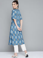 HERE&NOW Women Blue & Golden Paisley Printed Straight Kurta | Grocsy