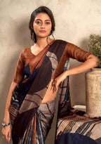 Anaita Brown Soft Satin Silk With Zari Weaving Saree With Blouse | Grocsy