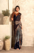Anaita Brown Soft Satin Silk With Zari Weaving Saree With Blouse | Grocsy