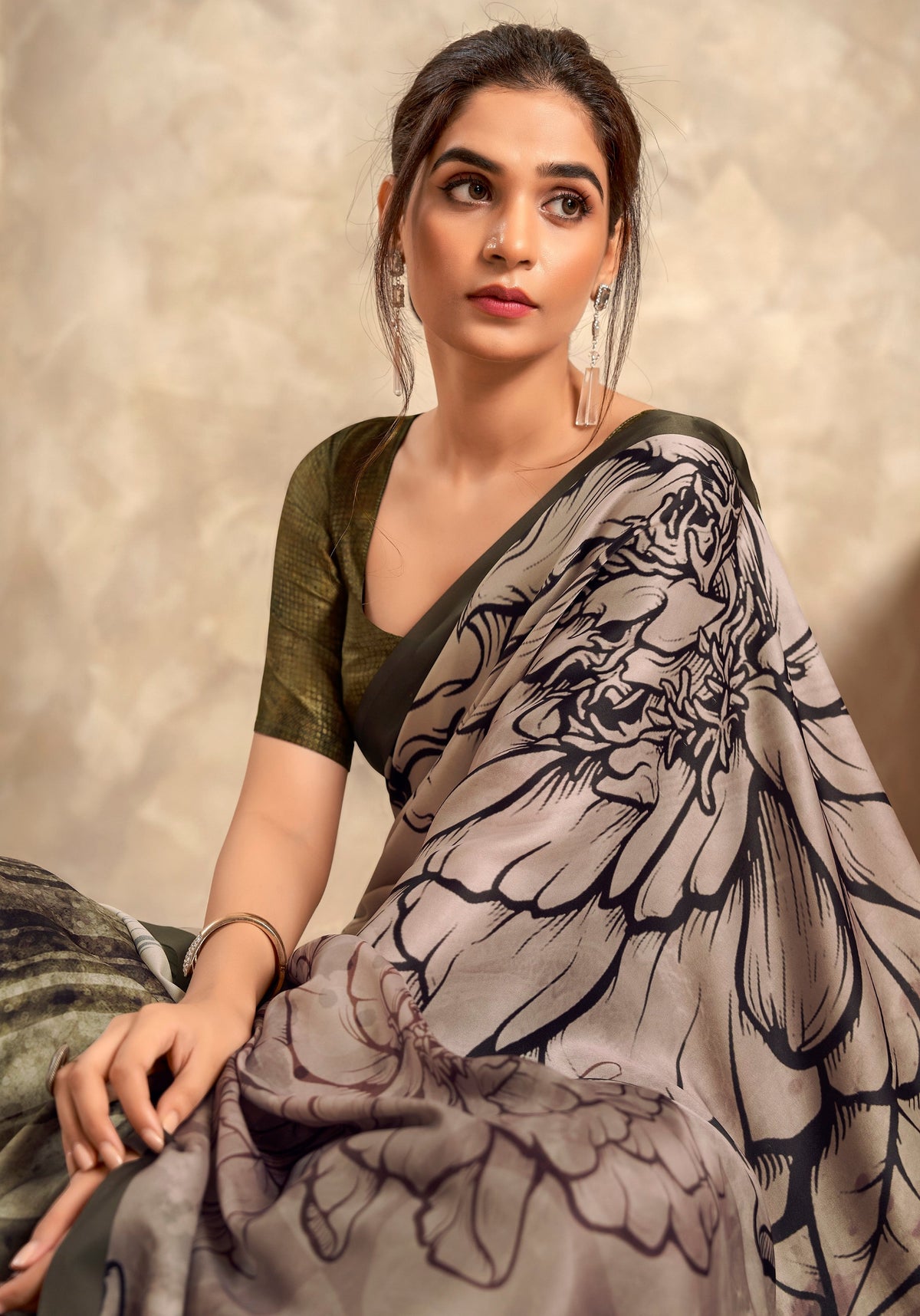 Anaita Light Brown Soft Satin Silk With Zari Weaving Saree With Blouse | Grocsy