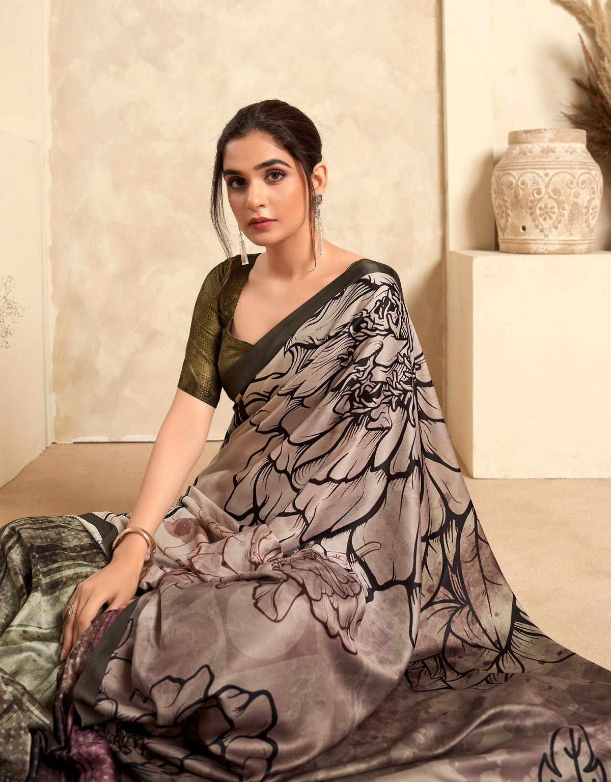 Anaita Light Brown Soft Satin Silk With Zari Weaving Saree With Blouse | Grocsy