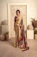 Anaita Dark Cream Soft Satin Silk With Zari Weaving Saree With Blouse | Grocsy