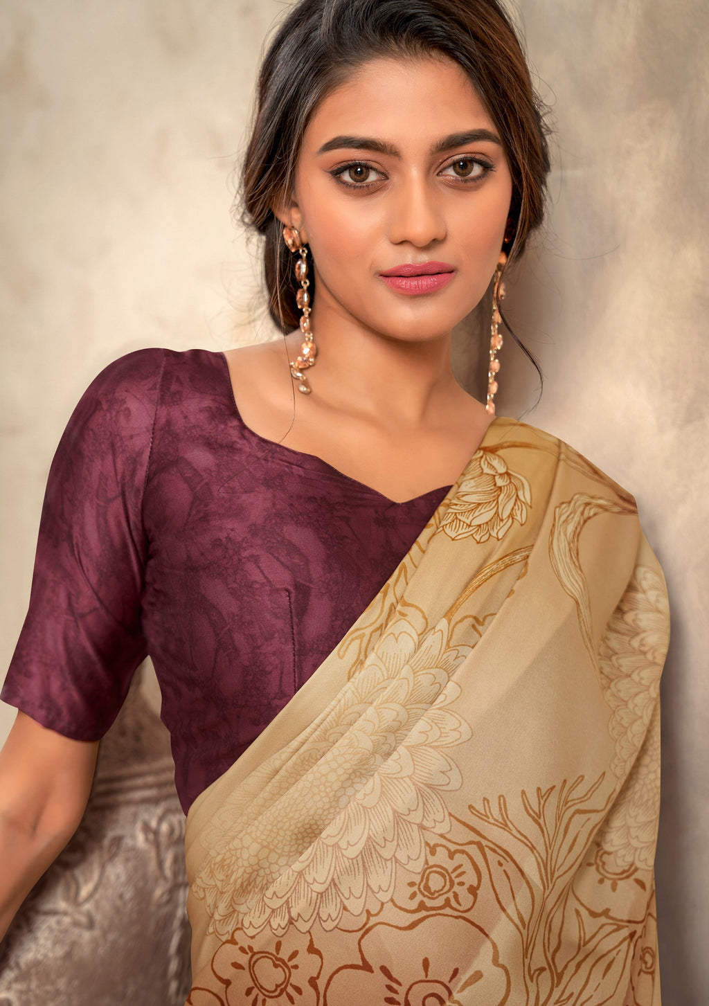 Anaita Dark Cream Soft Satin Silk With Zari Weaving Saree With Blouse | Grocsy