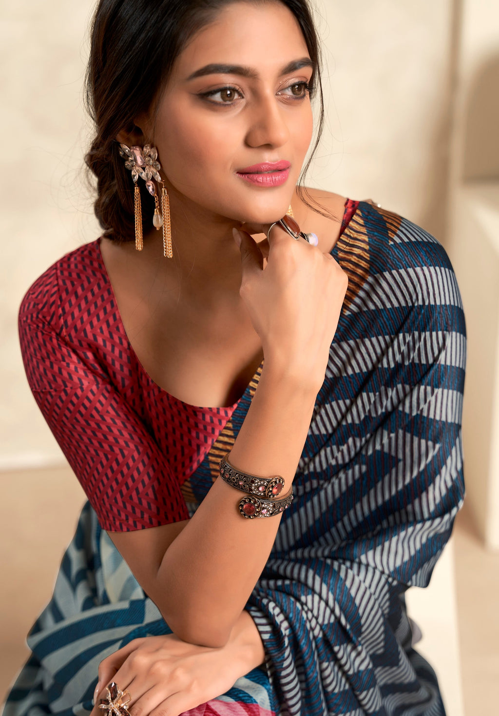 Anaita Dark Navy Blue Soft Satin Silk With Zari Weaving Saree With Blouse | Grocsy