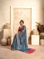 Anaita Dark Navy Blue Soft Satin Silk With Zari Weaving Saree With Blouse | Grocsy
