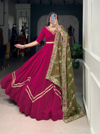 Lorenvalley Fashion Ranipink Pure Rayon Lace Touch Up Lehenga Choli with Dupatta | Grocsy