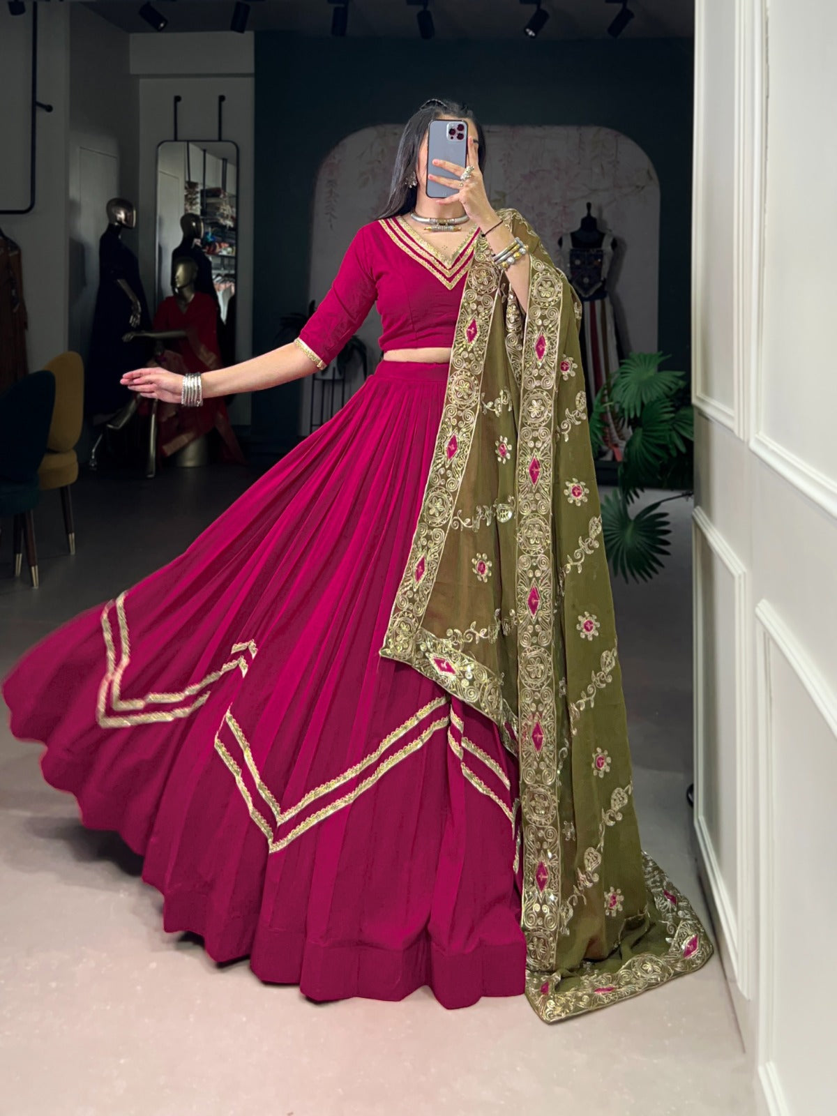 Lorenvalley Fashion Ranipink Pure Rayon Lace Touch Up Lehenga Choli with Dupatta | Grocsy