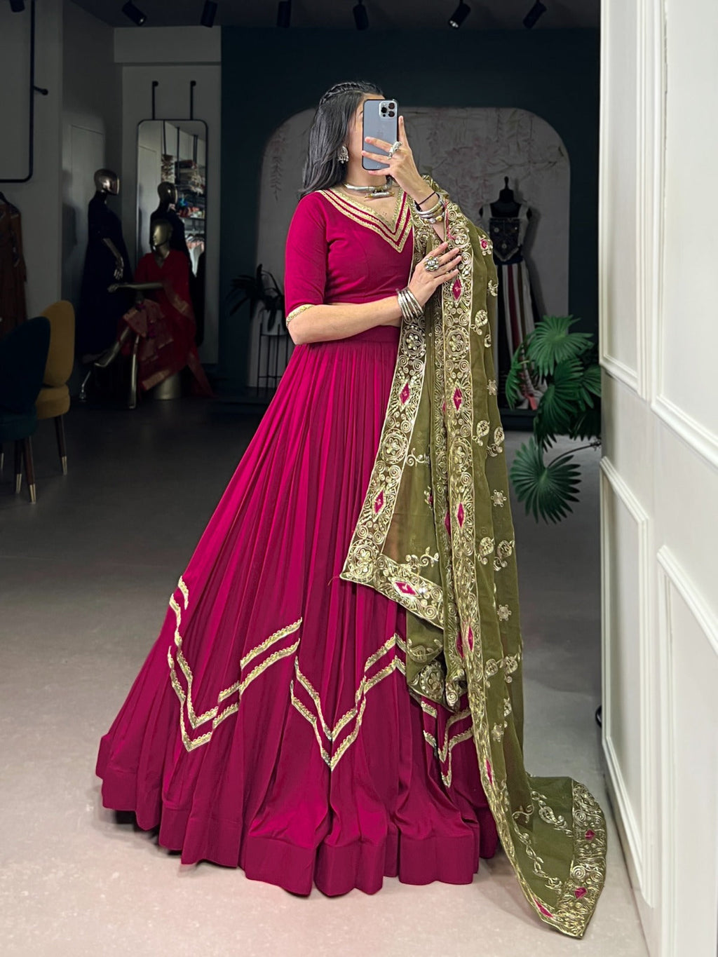 Lorenvalley Fashion Ranipink Pure Rayon Lace Touch Up Lehenga Choli with Dupatta | Grocsy