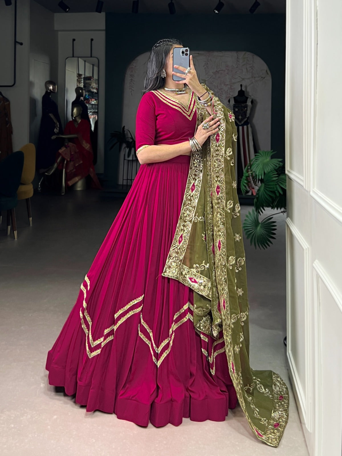 Lorenvalley Fashion Ranipink Pure Rayon Lace Touch Up Lehenga Choli with Dupatta | Grocsy