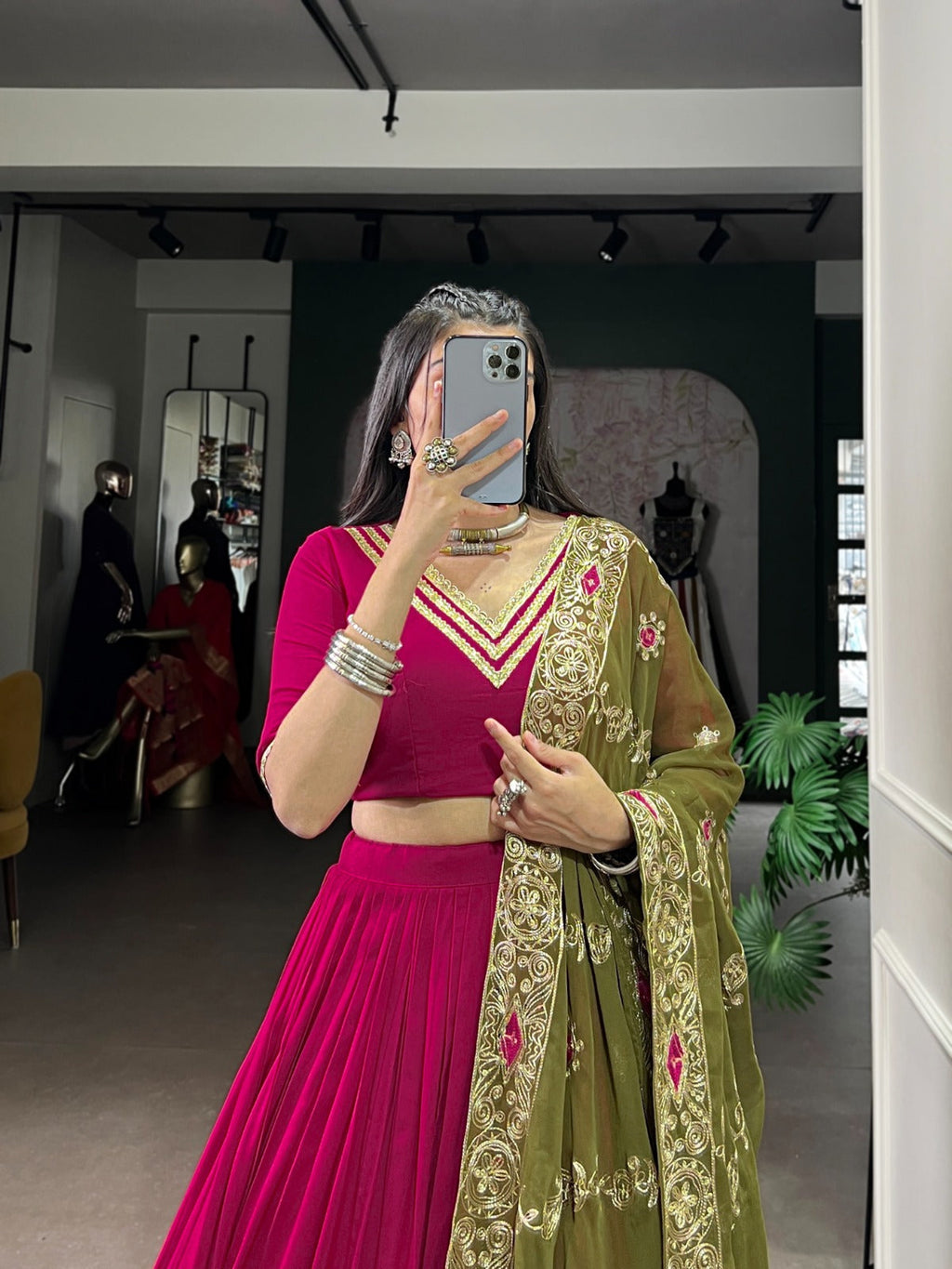 Lorenvalley Fashion Ranipink Pure Rayon Lace Touch Up Lehenga Choli with Dupatta | Grocsy