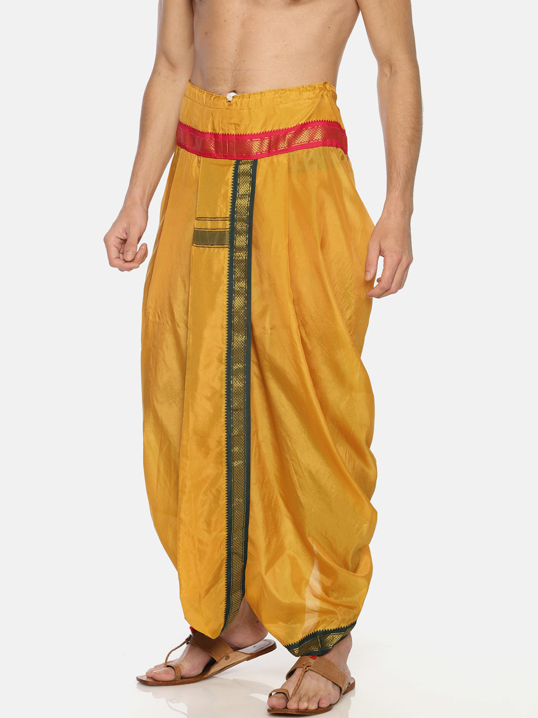 Sethukrishna Men Mustard Yellow Solid Readymade Dhoti Pant | Grocsy