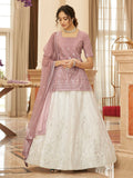 Myra Pearl White and Dusty Pink Embroidered Designer Lehenga | Grocsy
