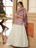 Myra Pearl White and Dusty Pink Embroidered Designer Lehenga | Grocsy