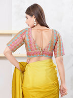 Joban Fashion Peach Brocade Elbow Sleeveless Back Open Blouse | Grocsy