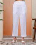 Vaasva Women Whitel Cotton Flax Solid Straight Pants | Grocsy