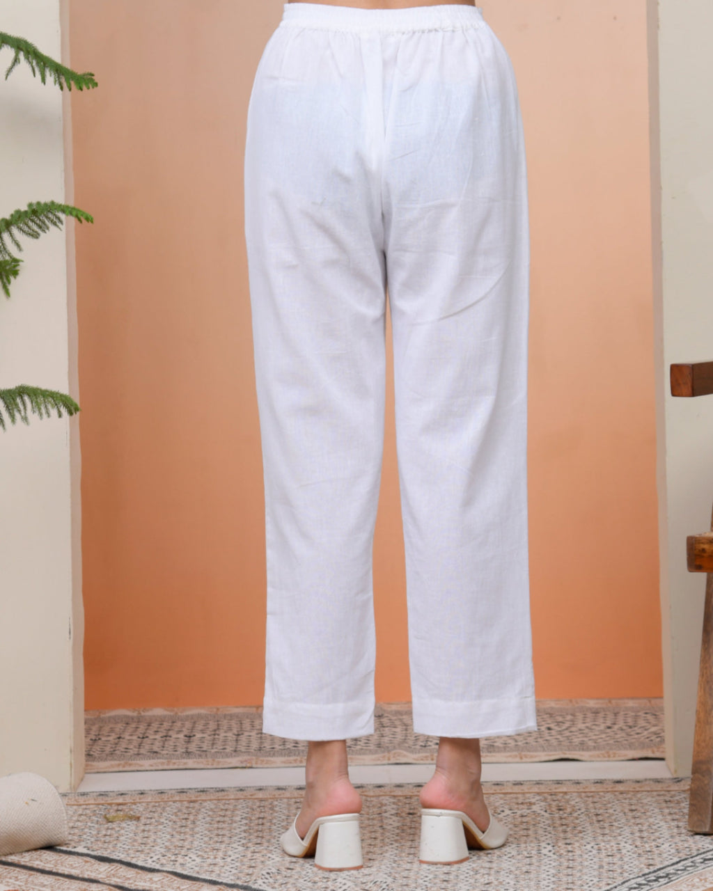 Vaasva Women Whitel Cotton Flax Solid Straight Pants | Grocsy