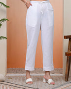 Vaasva Women Whitel Cotton Flax Solid Straight Pants | Grocsy