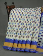 Shades of Cream And Ink Blue Colour Blouse Patola Print Semi Chanderi Saree By Gayathri Reddy Designer Studio | Grocsy