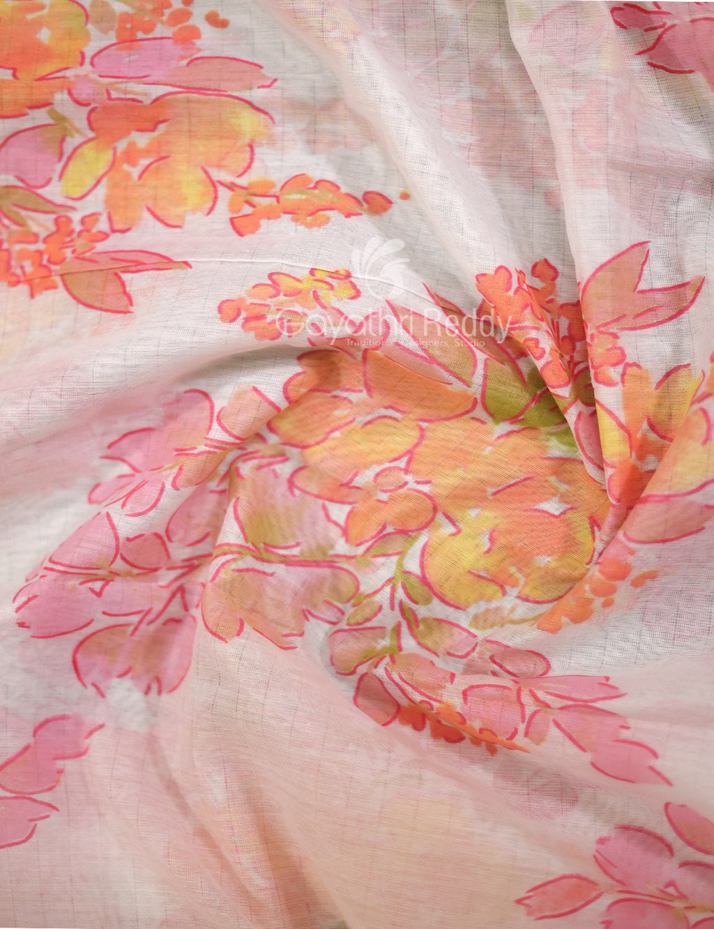 Shades of Milk White Colour Floral Design Chander Printed Saree By Gayathri Reddy Designer Studio | Grocsy