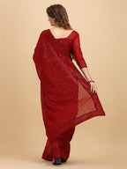 Sangria Maroon Embellished Sequinned Pure Georgette Saree | Grocsy