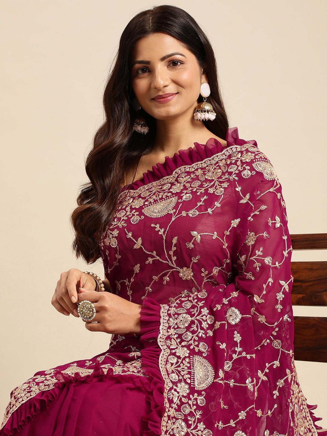 kasee Floral Zari Pure Georgette Saree | Grocsy