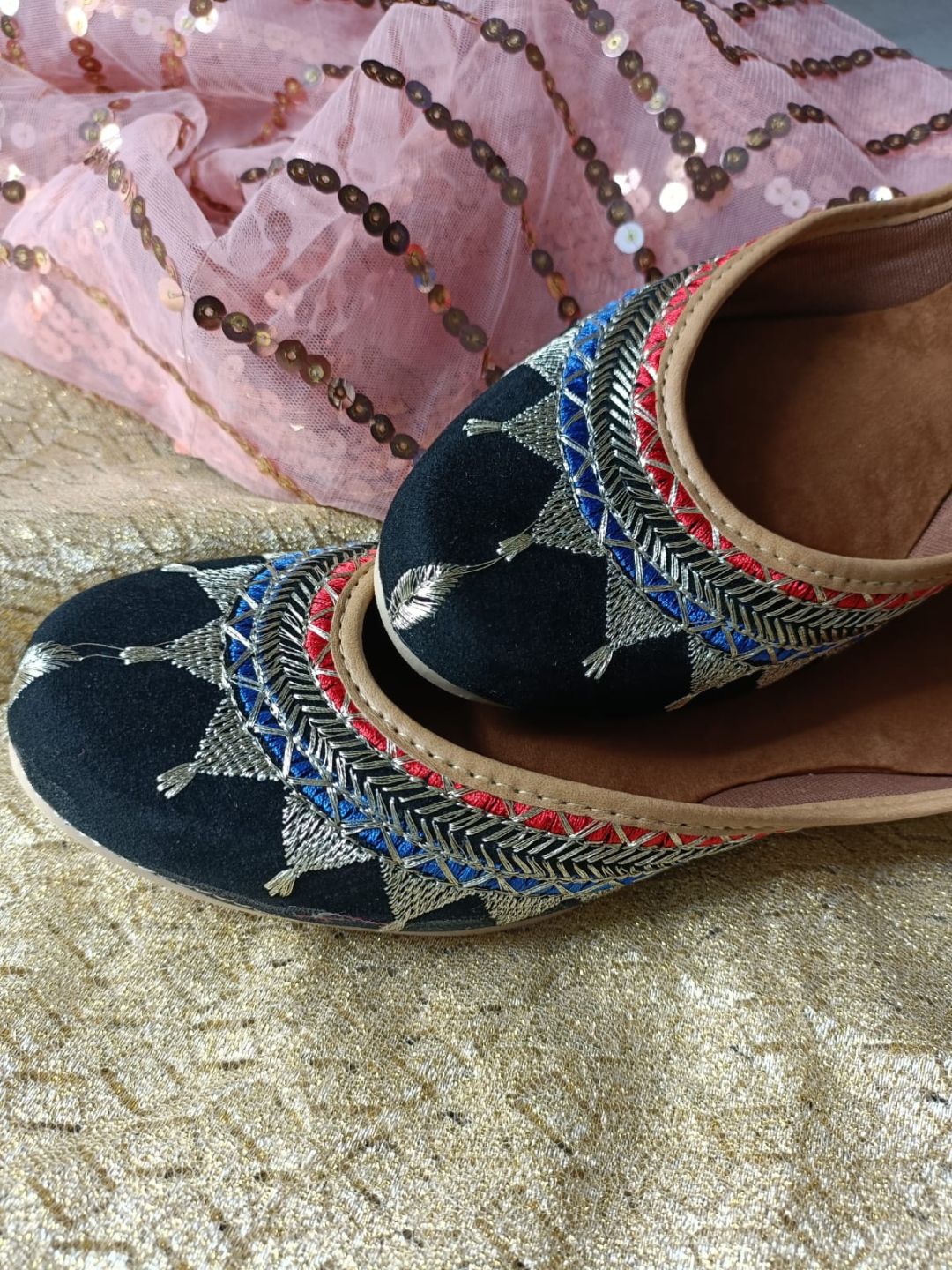 Desi Colour Women Indian Ethnic Footwear-Embroidered Black Zari | Grocsy