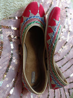 Desi Colour Women Indian Ethnic Footwear-Embroidered Red Zari | Grocsy