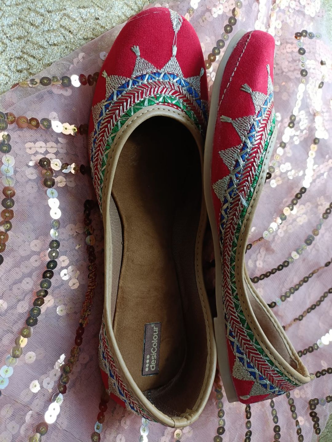 Desi Colour Women Indian Ethnic Footwear-Embroidered Red Zari | Grocsy
