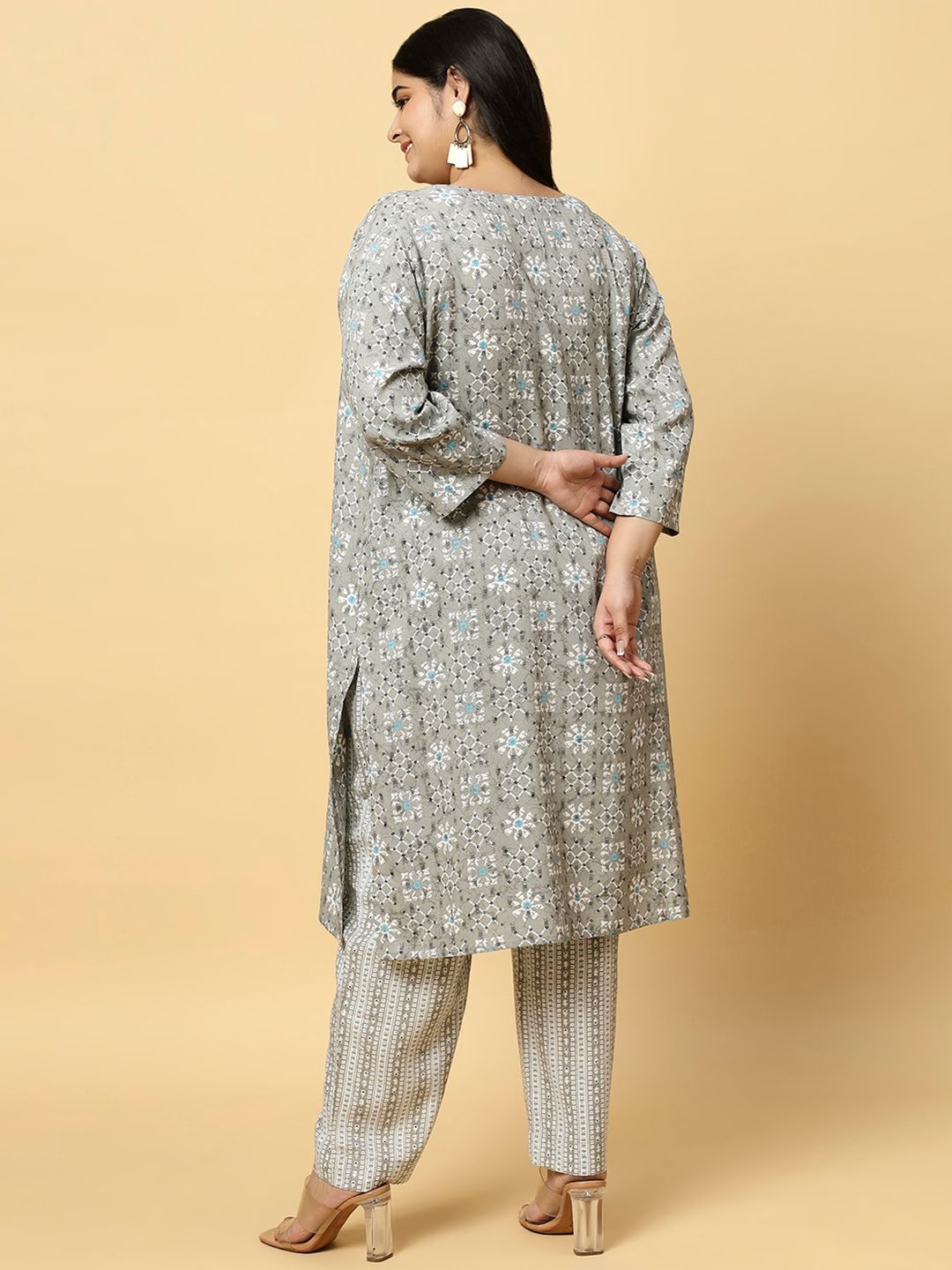 Sztori Plus Size Ethnic Motifs Printed Pure Cotton Kurta & Trouser | Grocsy