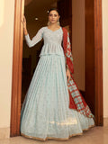 Myra Sky Multicolour Shibori Print Designer Lehenga | Grocsy