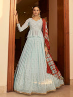 Myra Sky Multicolour Shibori Print Designer Lehenga | Grocsy