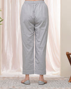 Vaasva Women Grey Cotton Flax Solid Straight Pants | Grocsy