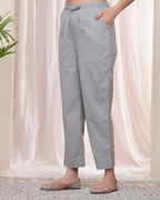 Vaasva Women Grey Cotton Flax Solid Straight Pants | Grocsy