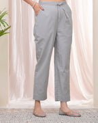 Vaasva Women Grey Cotton Flax Solid Straight Pants | Grocsy