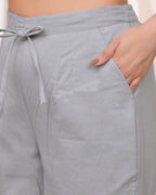 Vaasva Women Grey Cotton Flax Solid Straight Pants | Grocsy